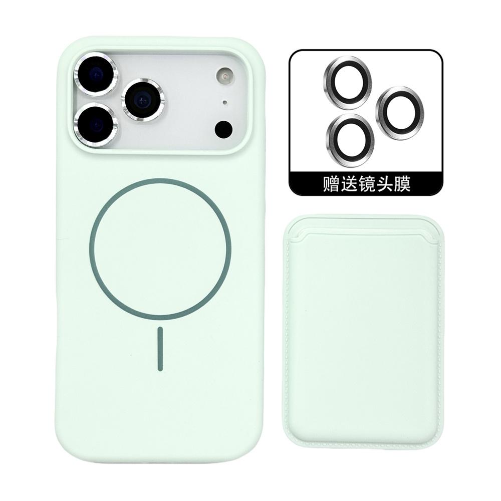 Магнитный чехол из жидкого силикона для IPhone 17 Pro Max Air 16 15 14 13 12 с карманом-кошельком для карт Magsafe, защитной пленкой для объектива камеры