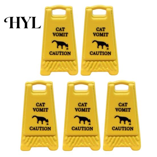 Doll House Floor Signs 5Pcs Mini Caution Wet Sign Single-side Realistic Miniature Dog Cat Vomit Tiny Danger Small Warning Desk Toy Dollhouse