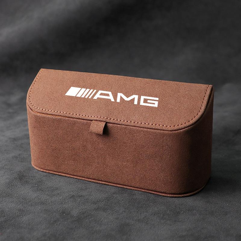 MWAY1 Suede Car Sun Visor Glasses Box Car Badge Sunglasses Clips Glasses Box For Mercedes Benz AMG W177 W176 X166 X167 C257 C218 X253