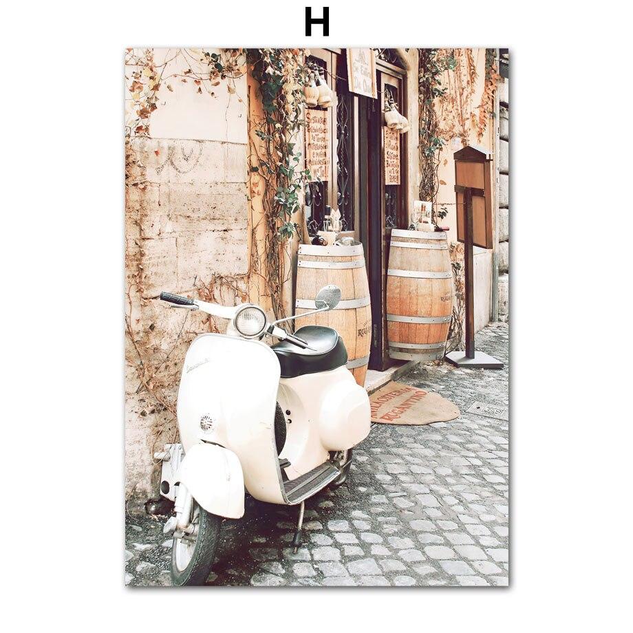 Ретро город цветок вид на улицу автомобиль мото велосипед подоконник настенные постеры художественная живопись на холсте и принты картина для декора гостиной