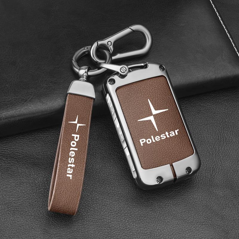 drvfj6 Car Smart Remote Key Case Full Leather Cover Protection Holder Shell For Volvo Polestar 2 Polestar 3 2023 2024 Keyless Keychain