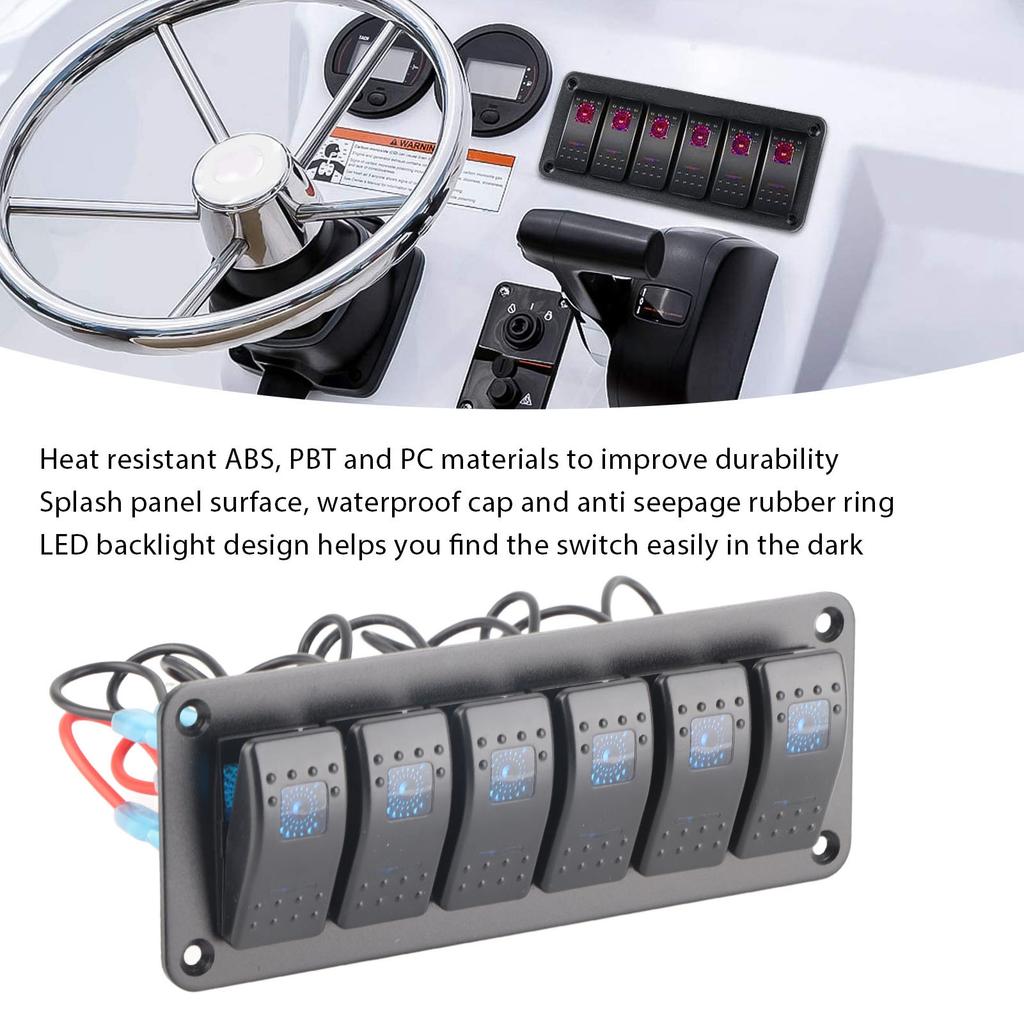 6 Gang Rocker Panel LED Backlit On Off Waterproof Circuit for Car RV Bus Marine Boat ATV UTV