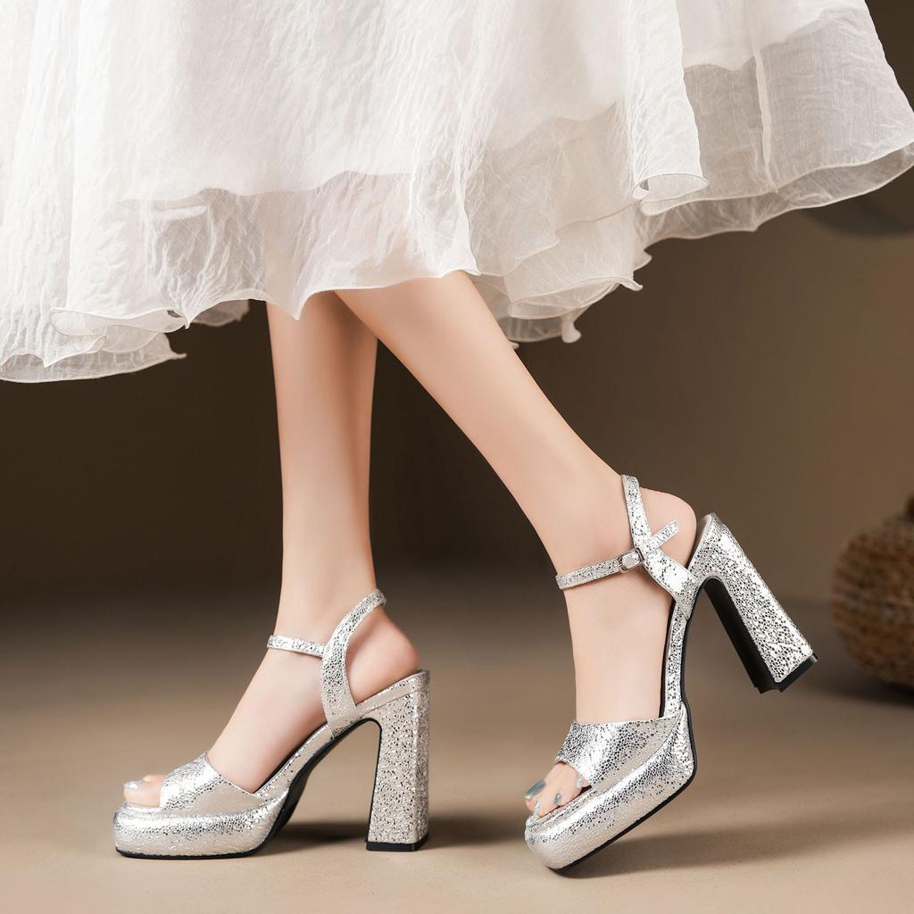 Водонепроницаемые босоножки на толстом каблуке с открытым носком, летние туфли знаменитостей из Интернета, туфли на платформе с квадратной головкой, женская обувь