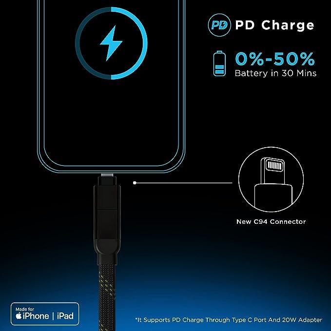 Кабель 4 в 1 | 100 Вт PD Сертифицирован Apple MFi Type C на Lightning|USB на LTG B0B4JH1CWD
