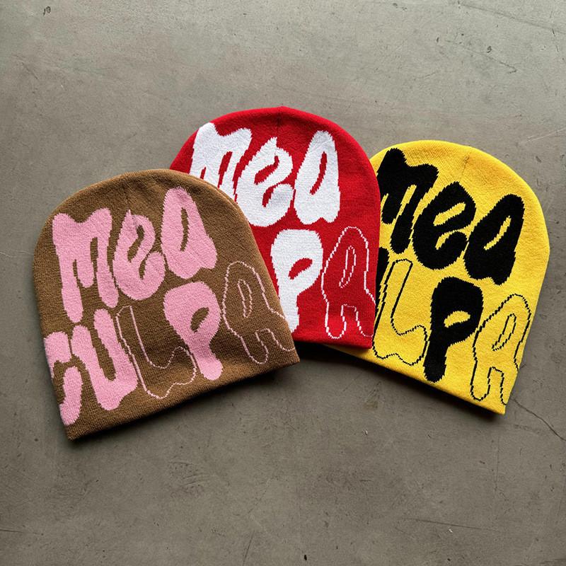 Knit Hat For Men And Women With Letter Pattern Warm Acrylic Winter Accessory