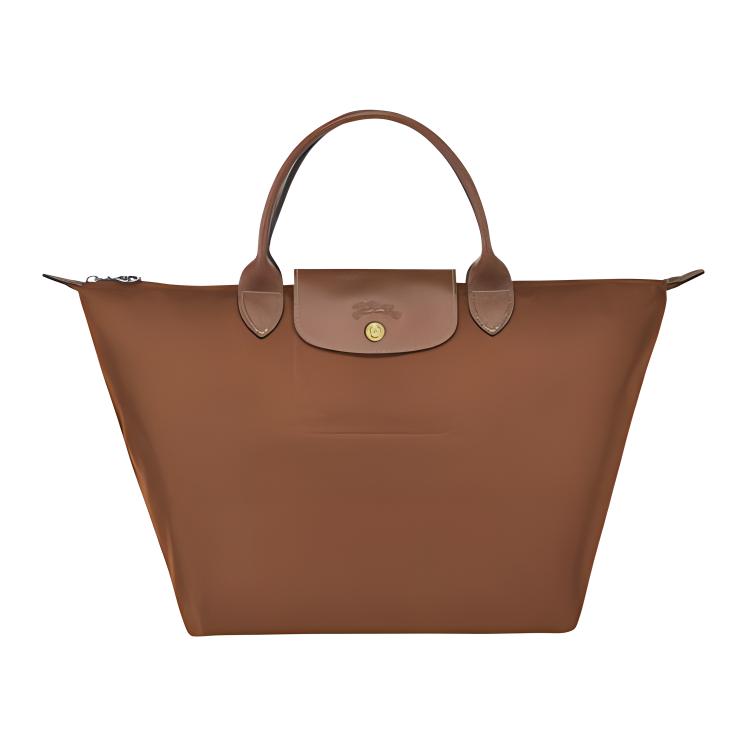 Longchamp Le Pliage Club Solid Color Strapless Flap Short Handle Zipper Closure Leather Tote Bag Small Women tote bag Cognac 1623089504