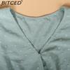 BITCED Женское весенне-летнее платье с V-образным вырезом, подчеркивающее талию, повседневное, для отпуска, с коротким рукавом, стройнящее
