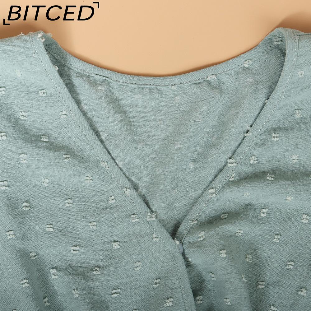 BITCED Женское весенне-летнее платье с V-образным вырезом, подчеркивающее талию, повседневное, для отпуска, с коротким рукавом, стройнящее