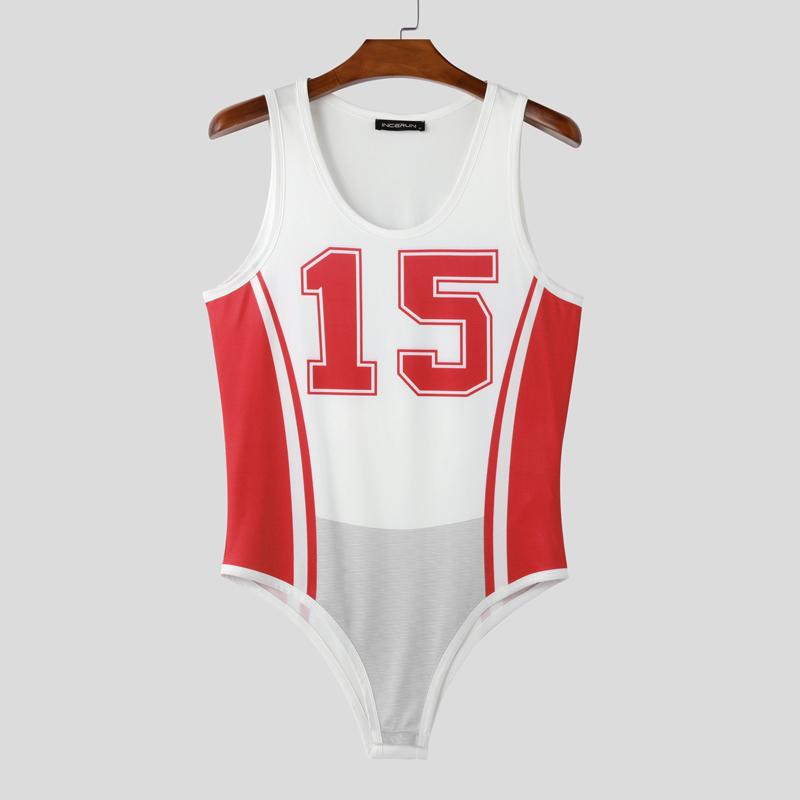 INCERUN Мужские комбинезоны без рукавов с буквенным принтом, облегающие комбинезоны, боди, домашняя одежда