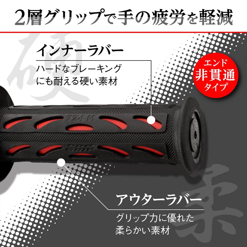 Daytona PROGRIP Motorcycle 115mm Handlebar Diameter 724Mini 98070 Grips, 22.2mm (Moped), Anti-Vibration Gel, Non-Penetrating Ends, Type, Red,