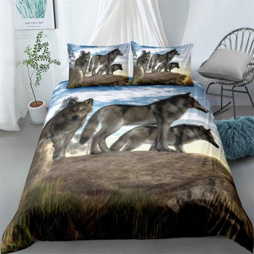 Wolf Moon Bedding Set Animal 3D Polyester Pillowcases Quilt Cover Home Decor Gift Twin King Queen Duvet Cover Set