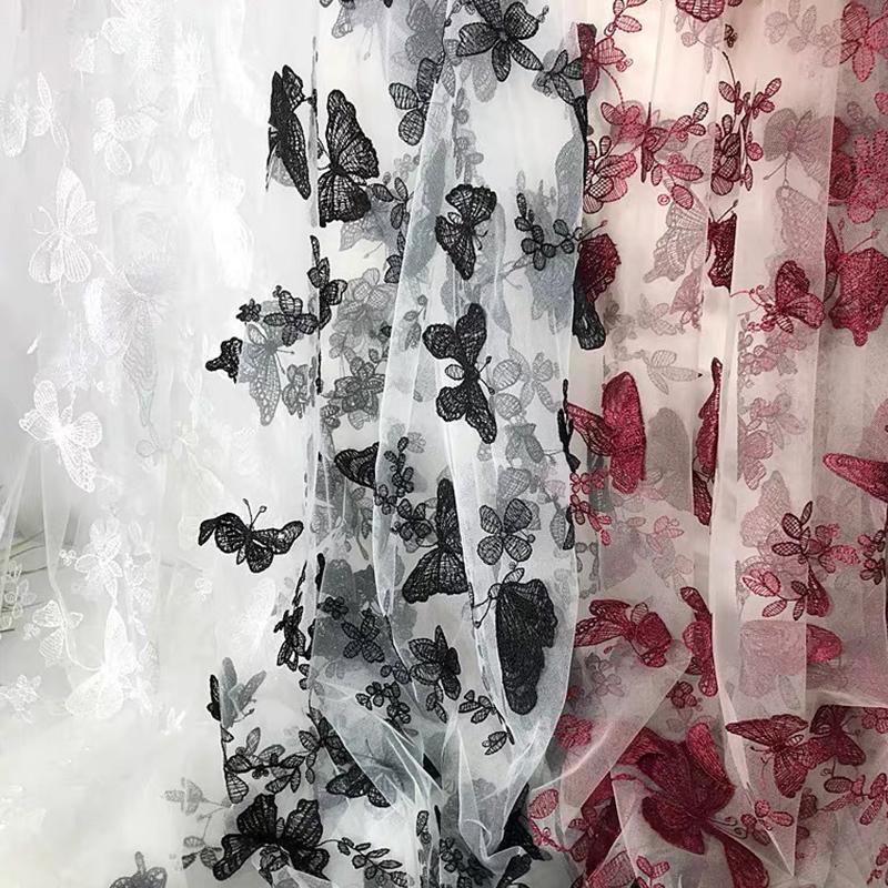 2/4/6 ярдов вышитая кружевная ткань 3D аппликация бабочка кружево сетка вышивка пряжа ткань для самостоятельного шитья вуаль занавес платье