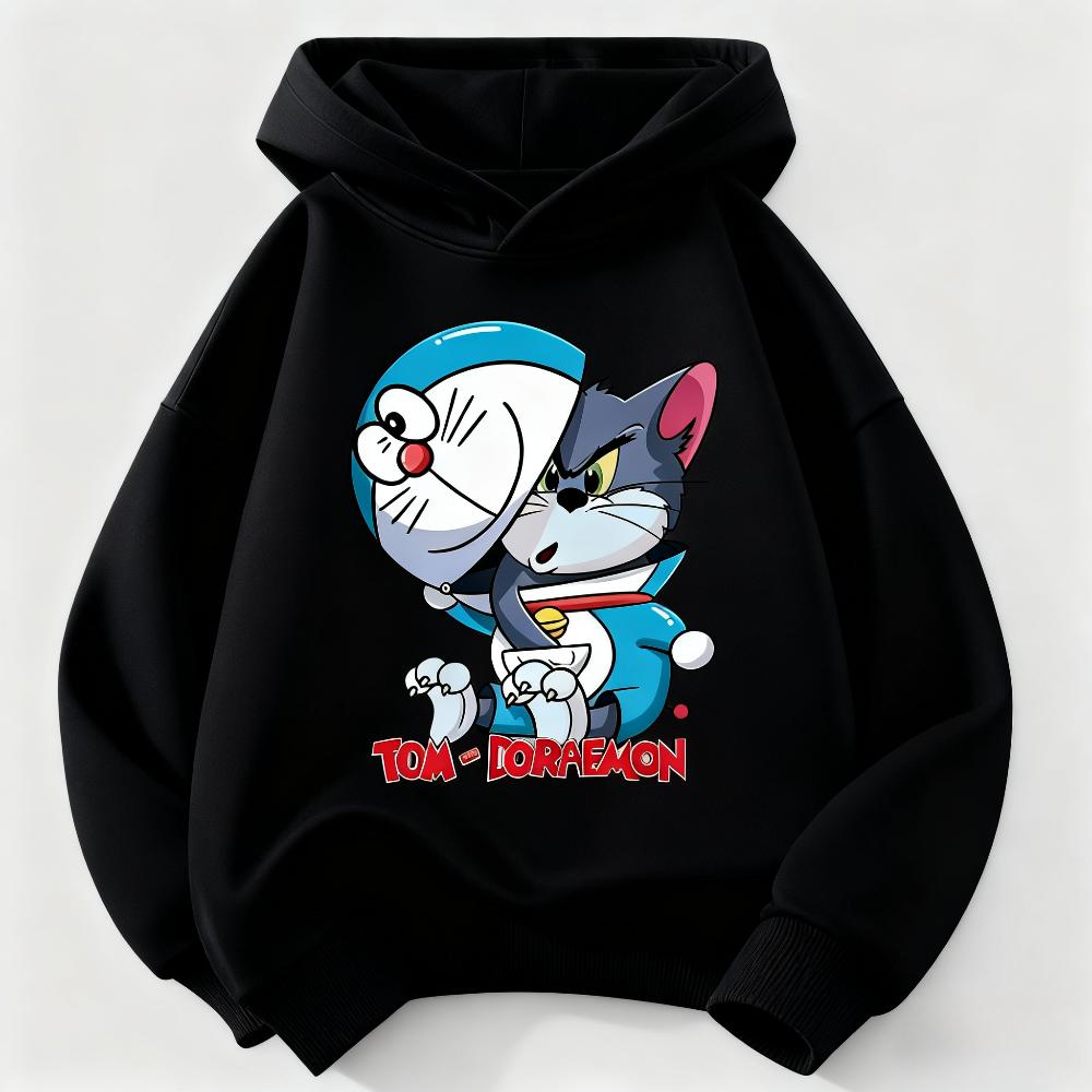Boys Girls Long Sleeve Hoodie, Fun Half And Half Cartoon Animal Character Graphic Pullover, Lightweight Sweatshirt for School Daily Wearing.