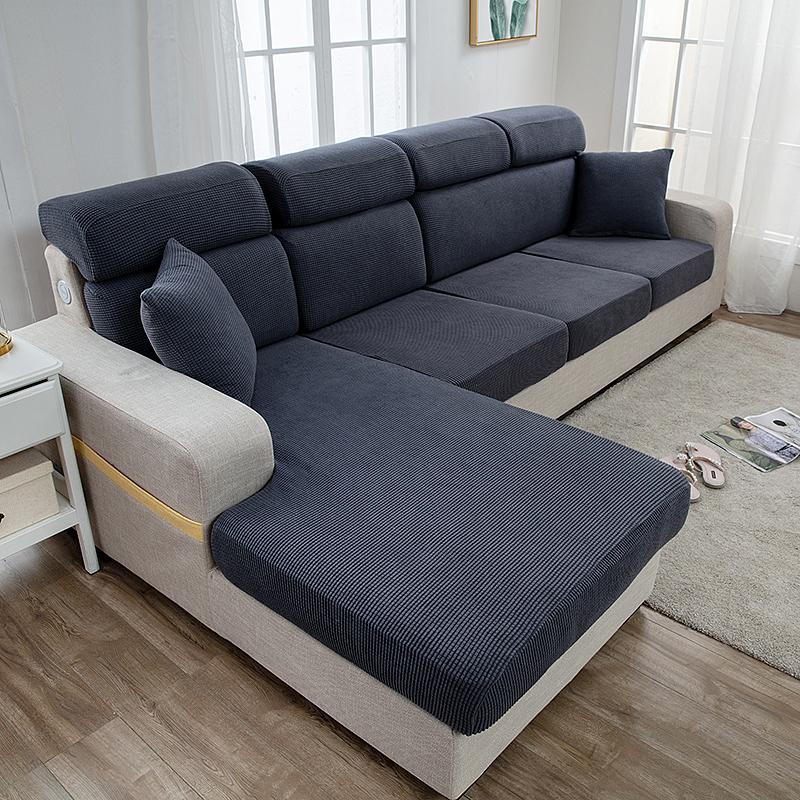 1Pc Solid Color Jacquard Sofa Seat Cushion Cover Polar Fleece Elastic Sofa Cover For Living Room Chair Cover Furniture Protector