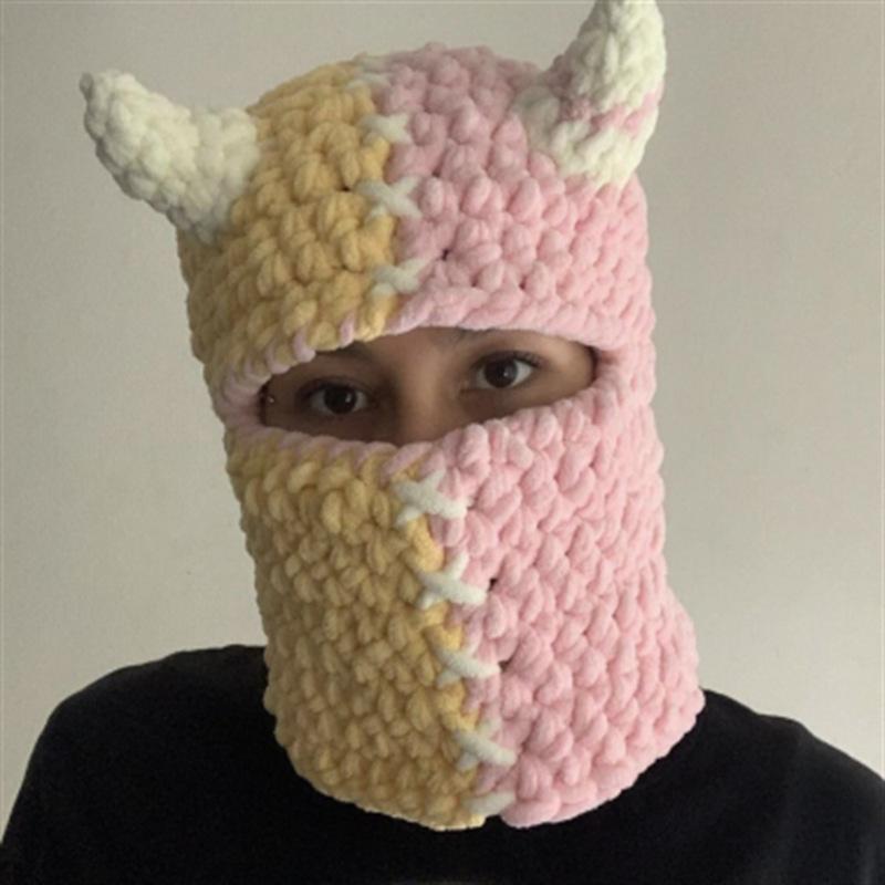 Pure Hand Knitted Skull Funny Polygonal Hat Balaclava Adult Hat