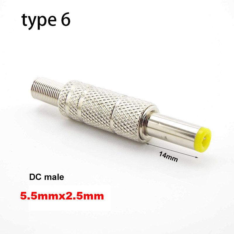 10pcs Silver Metal DC Power Male Female Socket Plug Jack Connector 5.5x2.1mm 5.5mm X 2.5mm with Spring Yellow Head 5.5*2.1 5.5*2.5mm