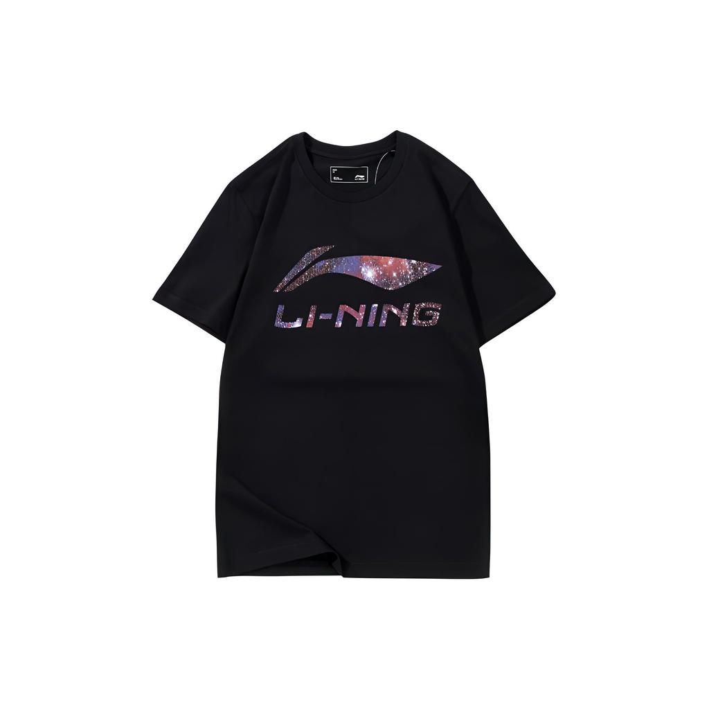 Li-Ning Футболка унисекс с круглым вырезом и логотипом Starry Sky Letter, черная, AHSS971-1