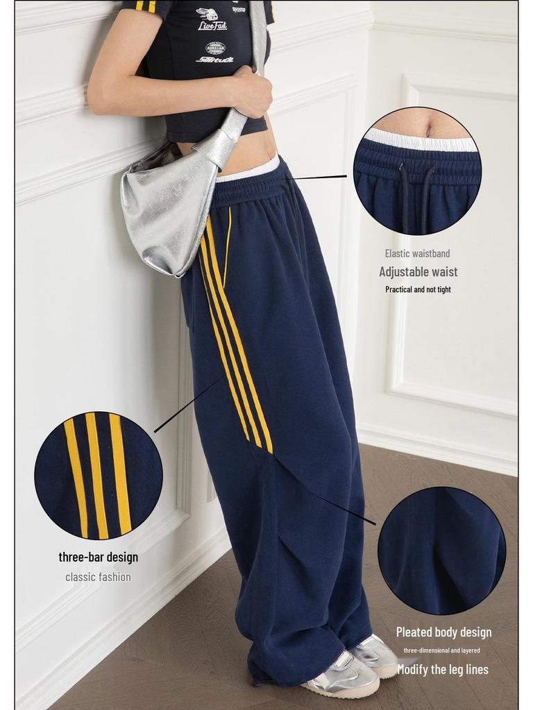 Темно-синие женские широкие спортивные штаны: Повседневные джазовые брюки для уличных танцев на весну/лето