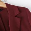 ZANZEA Women Fashion Suit Collar 3/4 Sleeves Solid Color Blazer