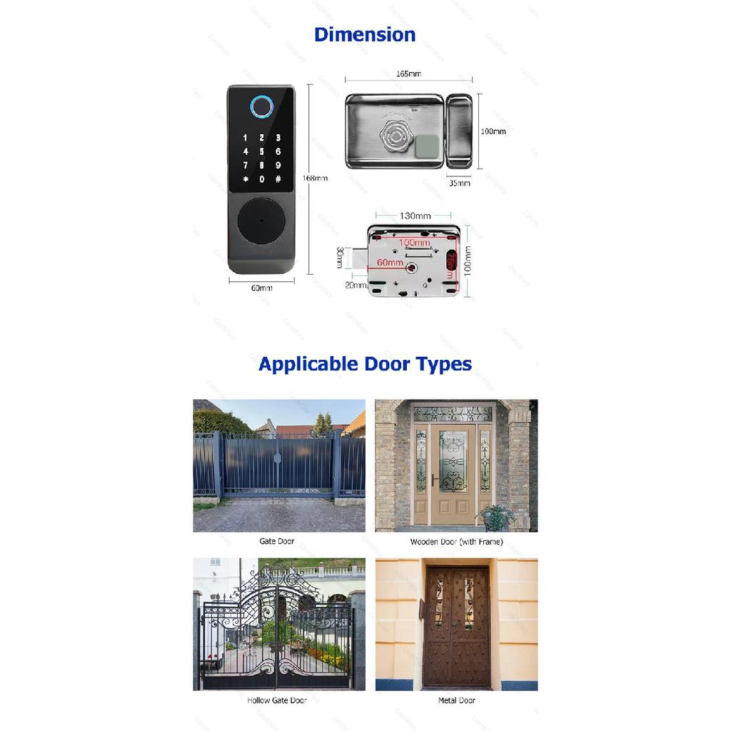 TTLock WIFI Version Double Side Fingerprint Waterproof Outdoor Gate Passcode Rfid Card Keyless Smart Door Lock