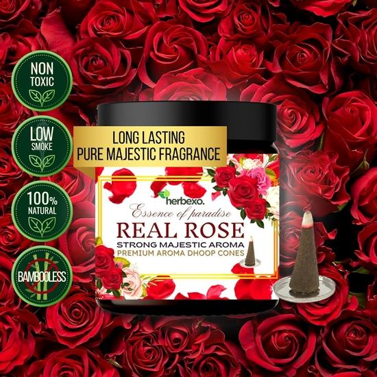 Herbexo Herbal Pooja Dhoop Cones | Уд, Чандан, Роза 3 натуральных аромата в упаковке трио | Стойкие, величественные ароматы Ittar | 100% натуральный