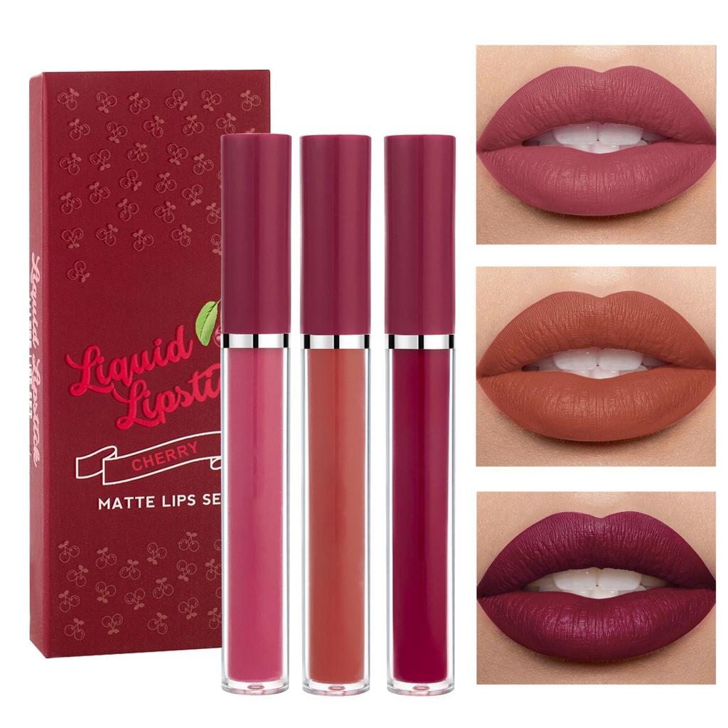 Набор из 3-х антипригарных блесков для губ. Бархатная помада, водостойкий невыцветающий блеск для губ, антипригарный, с чистым цветом.