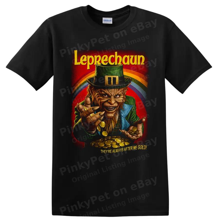 Horror Leprechaun T Shirt w/ Gold Coins Rainbow Scary Irish Monster Graphic Tee