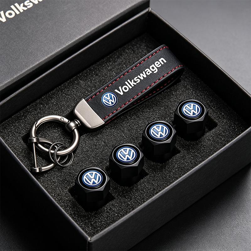 VW Car Tire Wheel Valve Caps Cover Suede VW Car Key Chain Ring Keychain For VW GTI Scirocco Polo T5 Passat B6 Golf Tiguan Jetta zf8