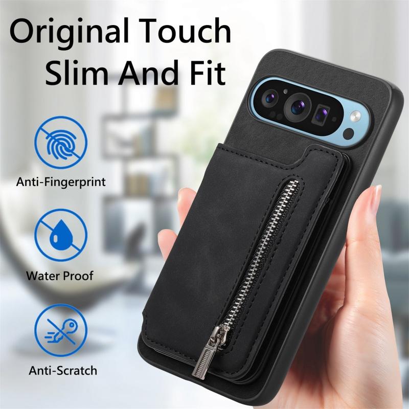 2 in 1 Magnetic Leather Zipper Wallet Phone Case for Google Pixel 10 Pro XL 8 7A 7 9A 8A Card Slots Flip Cover Coque Hoesje Etui