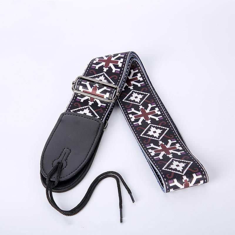 Регулируемый кожаный и тканевый гитарный ремень в этническом стиле с различными узорами для акустических и бас-гитар