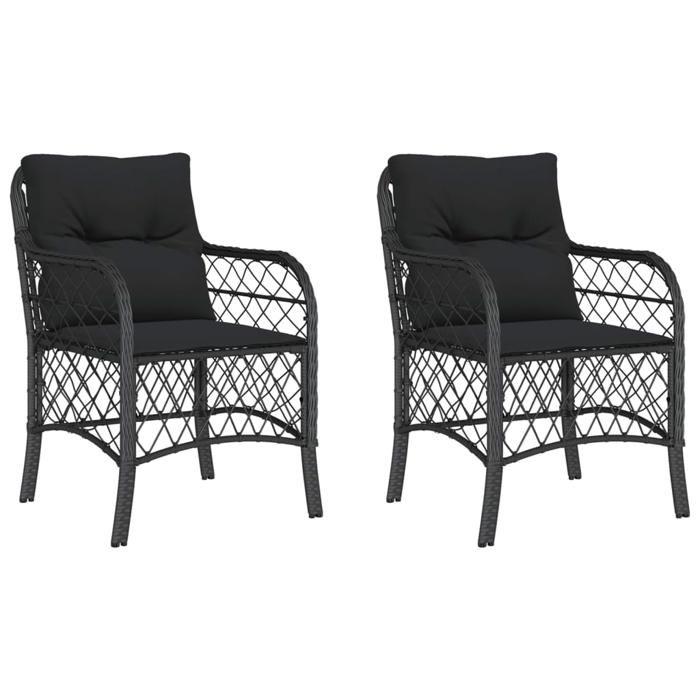 VidaXL Lot de 2 Chaises de Jardin avec Coussins, Sièges de Patio avec Housse Amovible, Meubles d'Extérieur Terrasse, Noir 365153