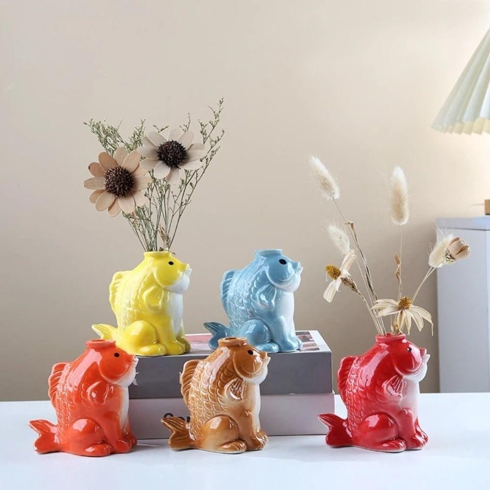 Artistic Decorative Flower Vase Fish-shaped Plant Pot Ornament Ceramic Succulent Planter Office