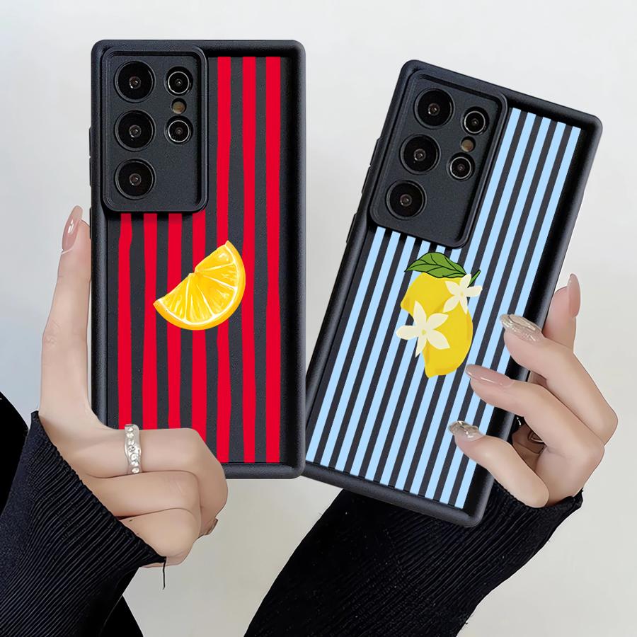 Чехол с лимонным узором в полоску для Samsung Galaxy S26 Ultra S22 S25 S23 FE S21 S24Ultra S25 Edge S24 Plus S20FE