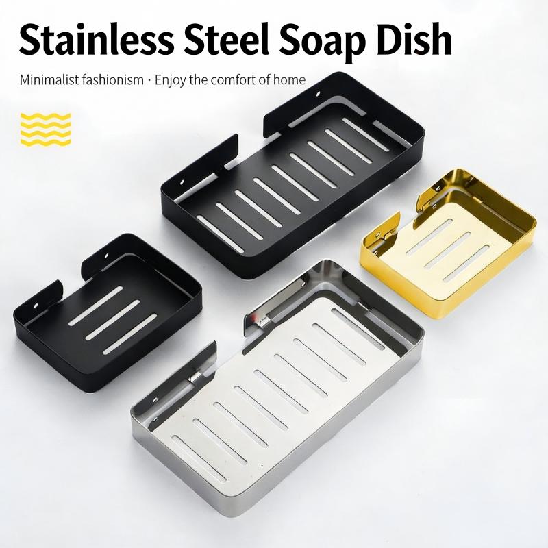 Stainless Steel No-Drilling Soap Holder, Bathroom Shower Soap Dish with Drainage, Hotel Style Rustproof Wall Mount Rack