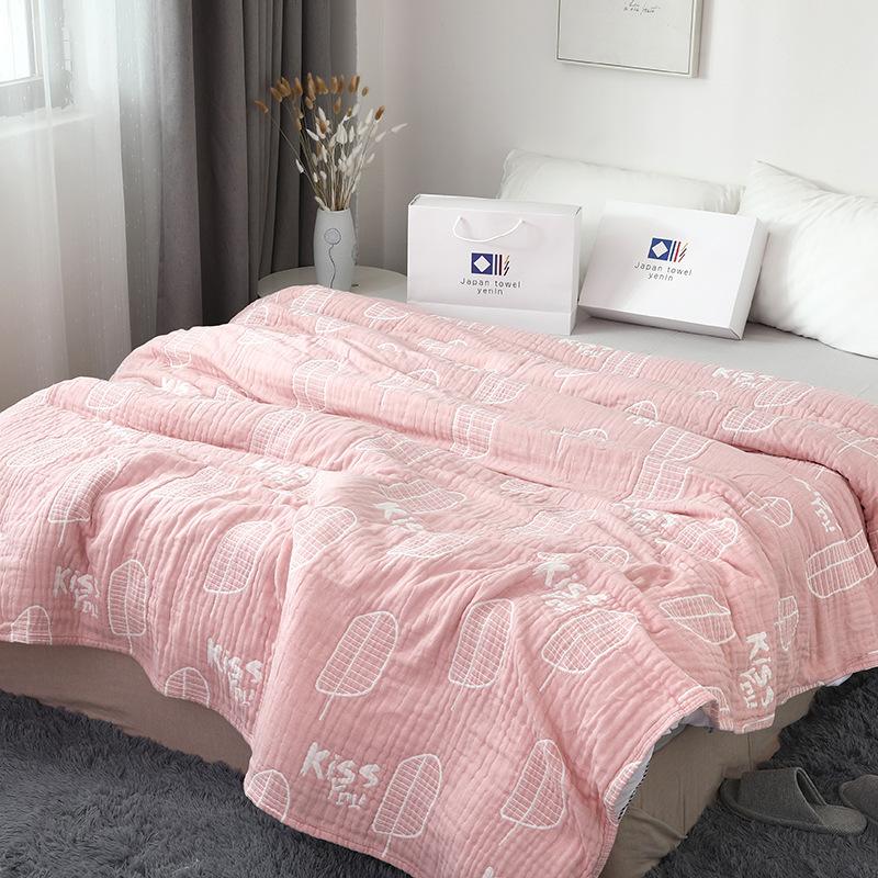 Summer Quilts Cotton Gauze Japanese-Style Decorative Bed Throw Blankets Cover Pink Bedspreads For Sofa Bedding 150*230/200cm