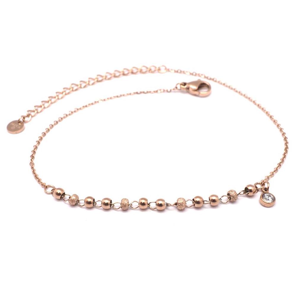 Les Trésors De Lily [Q0914] - Rose Gold 'Choréographie' Steel Anklet - 3 Mm Beads - 4 Mm Rhinestones