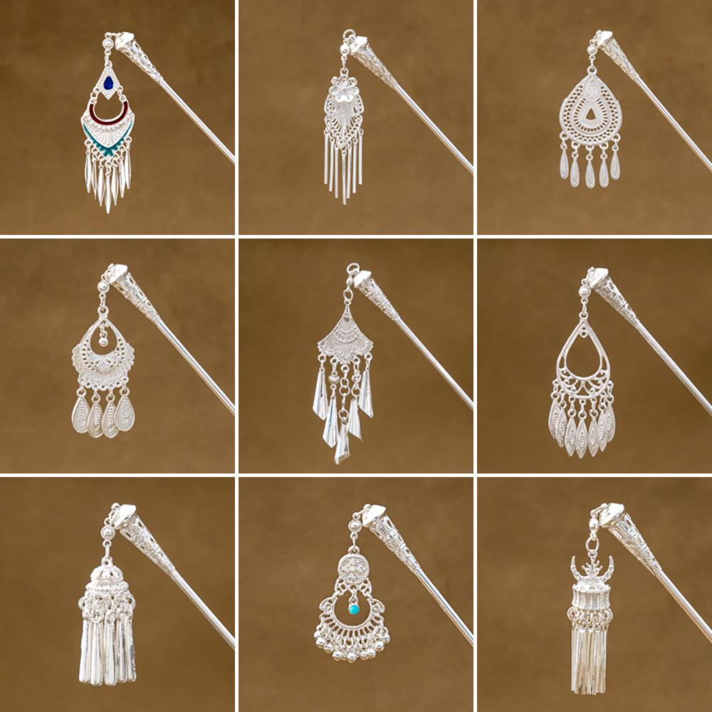 New Chinese Style Ethnic National Trend Hanfu Waterdrop Shaped Oil-Dripped Geometric Hollow Tassel Hairpin
