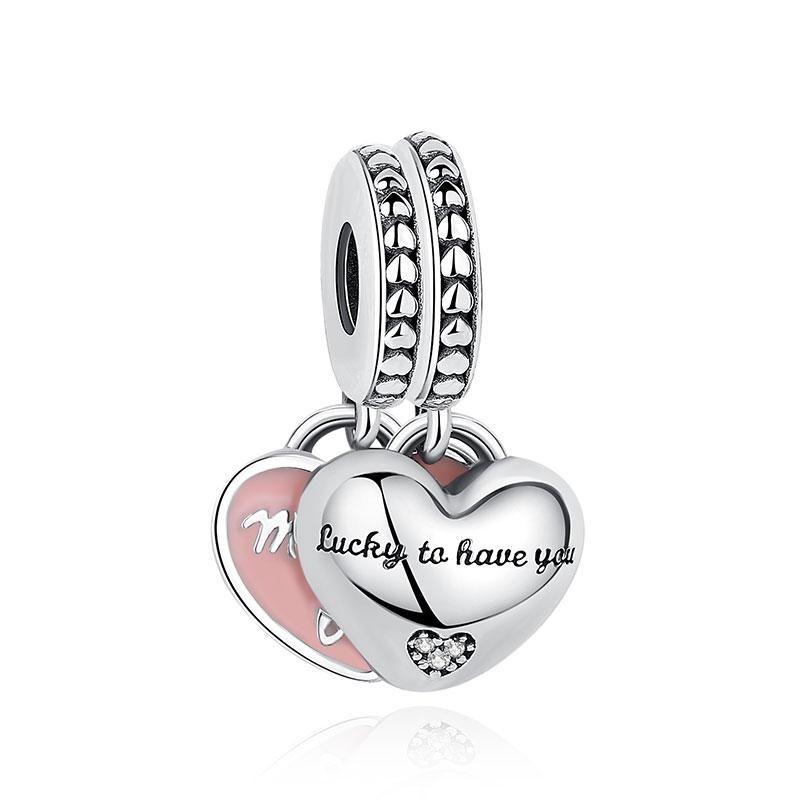 Original 925 Sterling Copper Charms Family Tree Love Heart Mom Pendant Beads Fit Brand Bracelets Necklaces Women DIY Zircon