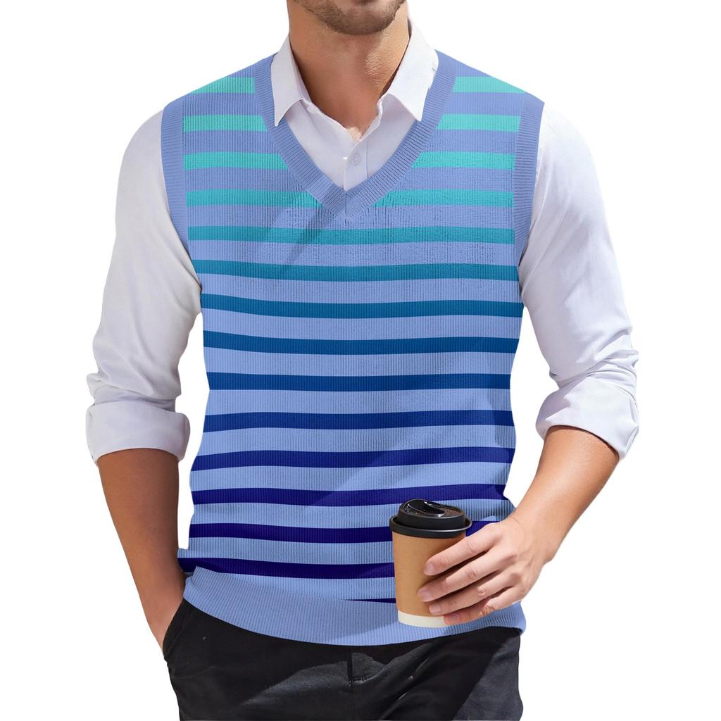 Мужской модный принтованный V-образный вырез без рукавов трикотажный пуловер