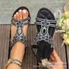 Fashion Plus Size 36-46 Women Shoe Rhinestone Flat Sandals Elastic Band Beach Shoes for Women Fashion Casual Open Toe Sandalias De Mujer