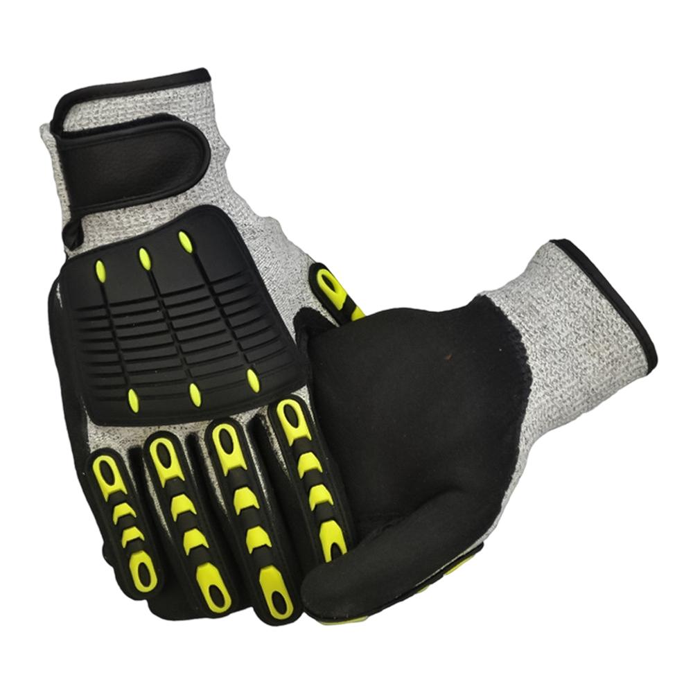 CE EN388 Cut Resistant Level 5 Protection Sandy Nitrile Palm Coated TPR Mechanic Oil Field Impact Gloves