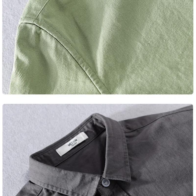 Весенне-летняя мужская рубашка с длинным рукавом в корейском стиле, молодежная повседневная рубашка из чистого хлопка для мужчин, однотонная рубашка с воротником-лацканами, пуговицами и карманом
