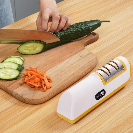 Электрическая точилка для ножей, перезаряжаемая, 2-ступенчатая, безопасная конструкция, точилка для ножниц для кухни, быстрая и эффективная заточка лезвий