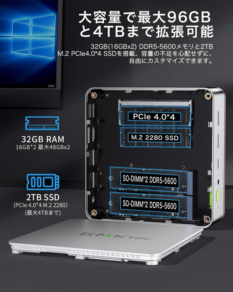 GMKtec Mini PC Intel Core Ultra 125H Windows11 Pro Mini PC Small PC DDR5 PCIe 2280 with LAN Mini Computer Nucbox K9 Gaming Mini PC 32GB+2TB (18M
