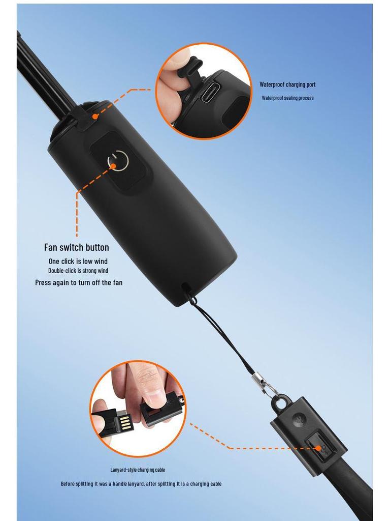 Men's High-End Folding Umbrella with Cooling Fan, Charging Sunscreen, Sunshade, and Rain Protection.