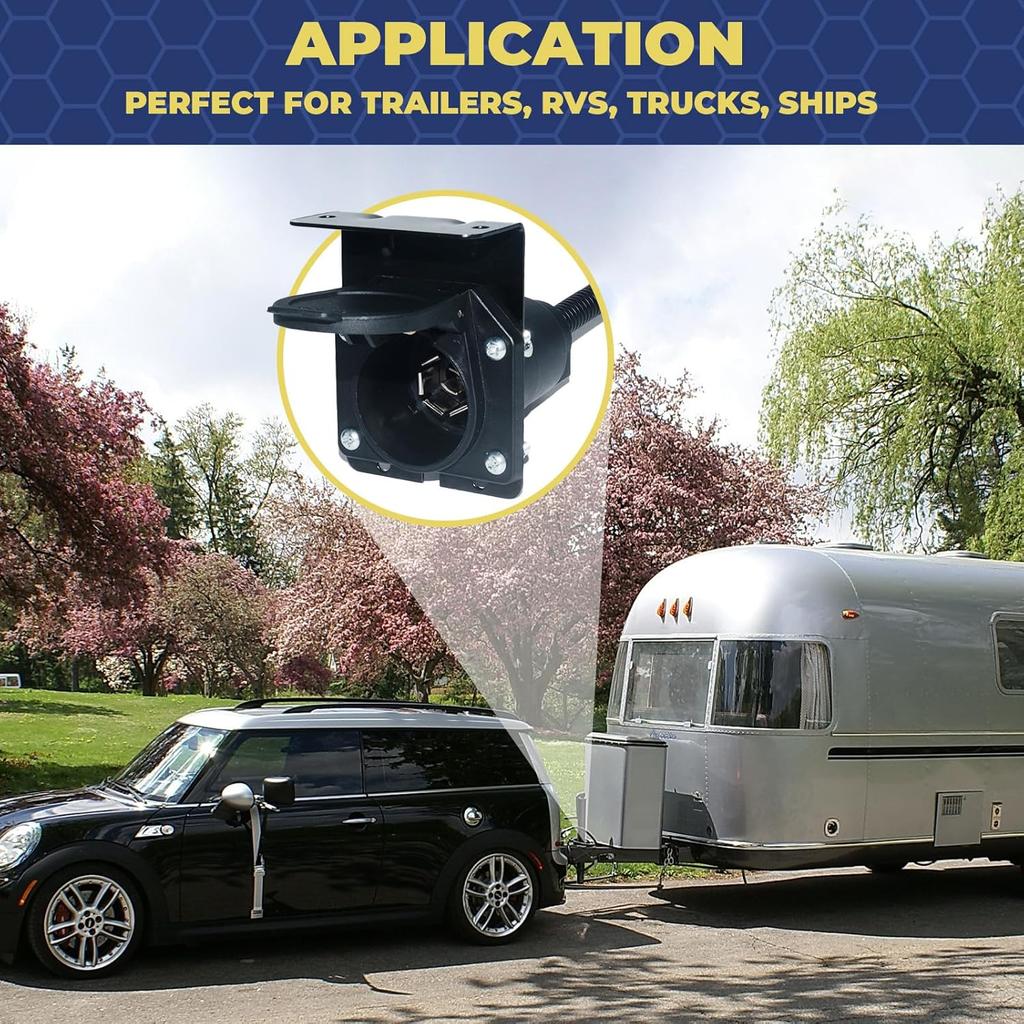 4 Pin Flat To 7 Pin RV Blade Trailer Adapter, Vehicle-Side 4 Way To Trailer-Side 7 Way With Mounting Bracket, For Recreational Vehicle, Trailer,