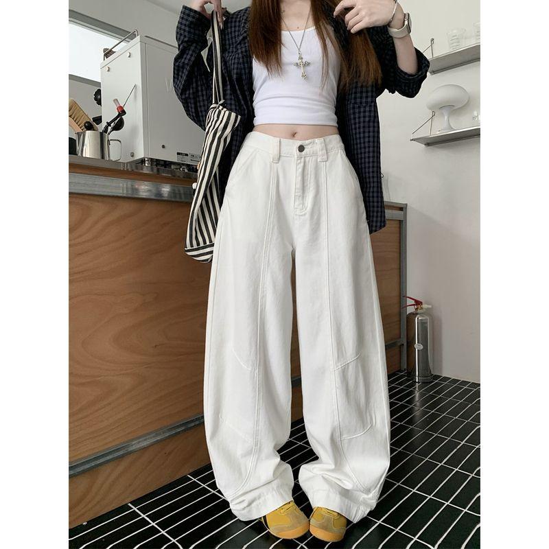 Kumikumi Retro White Drape Matchet Pants Denim Female Fall Minority All-Match Loose Loose Pants Pants