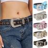 Women Jeans Belt Shiny Rhinestones Multi Holes Adjustable Length Waistband with Sparkling Buckle Wide Alloy Belt