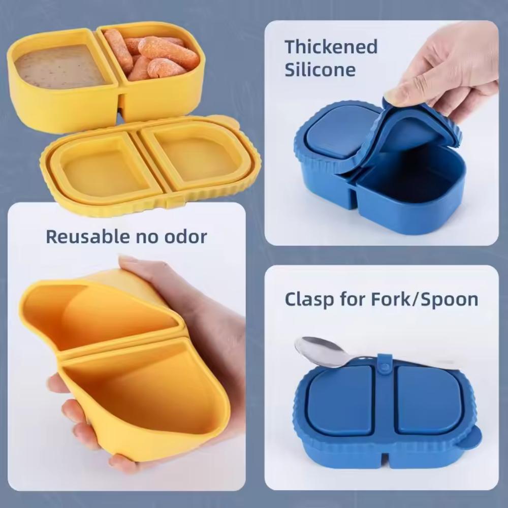 Reusable Silicone Snack Containers with Lids Mini Containers 2 Compartments Portable Food Storage Box for Picnic Tools Box