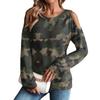 Женская / Зимняя Футболка Оверсайз Модная С открытыми плечами Круглый вырез Винтажный цветочный принт Пуловер Топ с длинным рукавом
